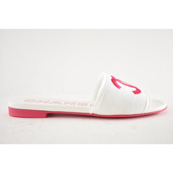 Chanel 24C White Fuchsia Pink CC Logo Fabric Knit Mule Slide Slip On Sandal 39 - Picture 3 of 15